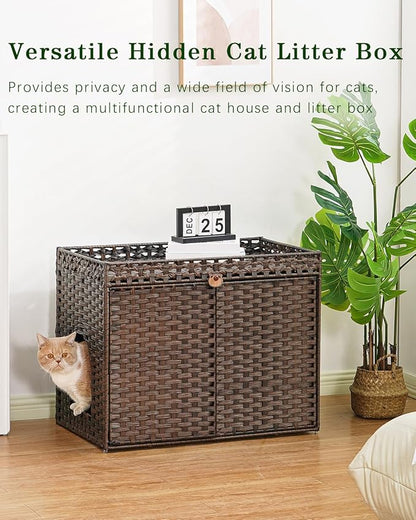 Cat Litter Box Enclosure Furniture, Handwoven Rattan Hidden Litter Box - Image 7