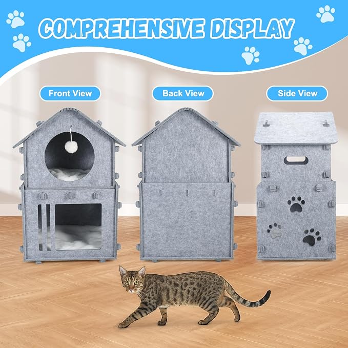 2-Storey Detachable Cat House for Indoor Cats Bed, Covered Beds & Furniture - Image 6
