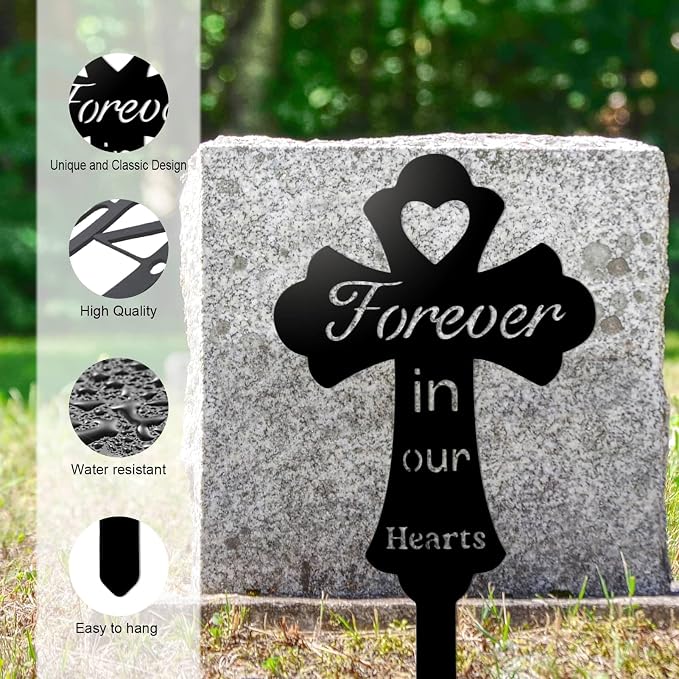 Grave Decorations for Cemetery: Forever in Our Hearts Metal Pet Grave Marker - Image 4