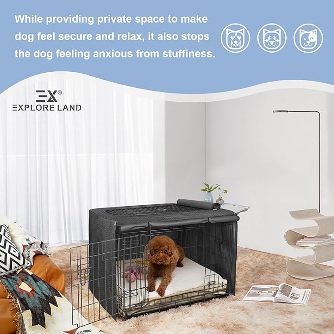 Explore Land Dog Crate Cover for 36 Inches Wire Cage, Heavy-Duty Lattice Pet - Image 7