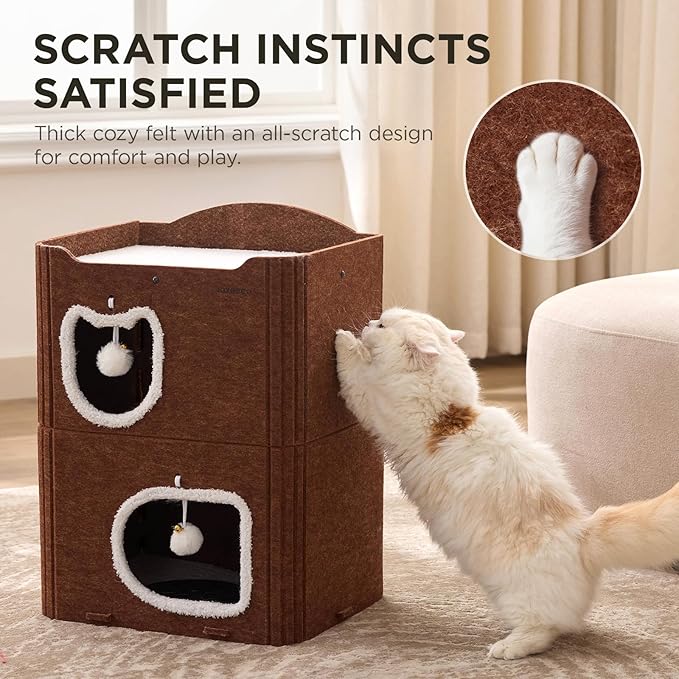 Joydeco Cat House for Indoor Cats, 2 Story Scratch Resistant Felt Cat Condo - Image 2