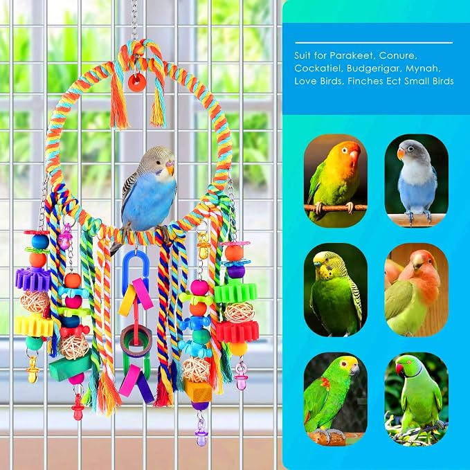 KATUMO Bird Toys 2 Pack Parrot Swings Conure Rope Rings Parakeet Perches - Image 8