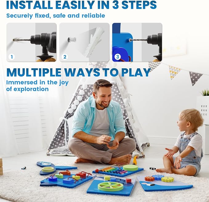 BlueWood Wooden Wall Busy Board Panels, Toddler Learning Activity Center - Image 5