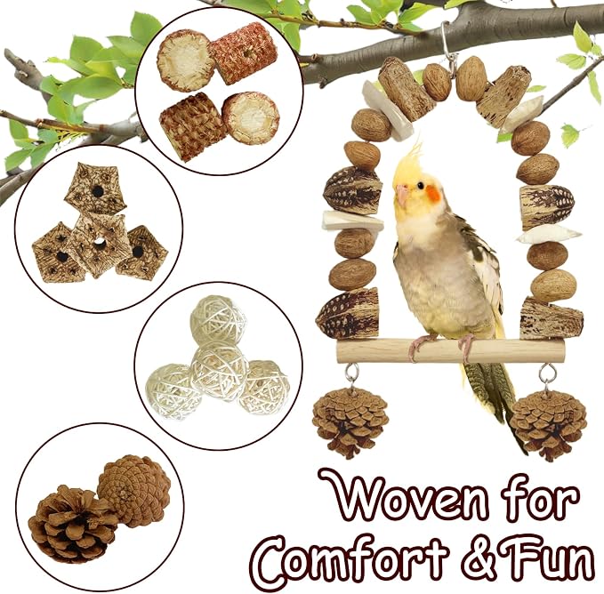 Nut Perch Stand with Interchangeable Materials – Natural, Safe Bird Playset - Image 4