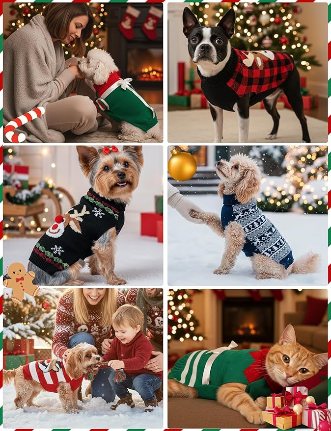 Dog Christmas Sweater, Soft Warm Pet Clothes Coat - Image 6