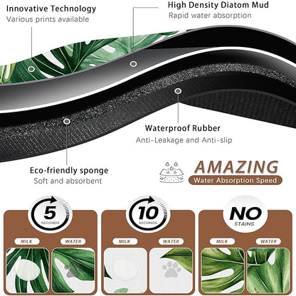 Palm Leaf Pet Feeding Mat, Boho Absorbent Quick-Dry Cat Dog Food and Water Bowl - Image 3