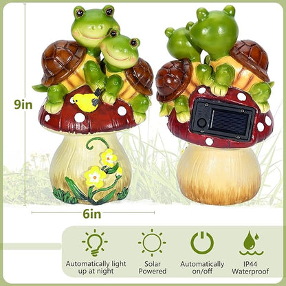 Solar Light Turtle Garden Statue, Turtle on Mushroom Figurine, Lovely Tortoise - Image 4