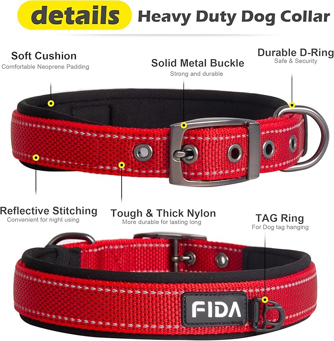 Fida Heavy Duty Dog Collar, Ultra Comfortable Soft Neoprene Padded, Adjustable - Image 3