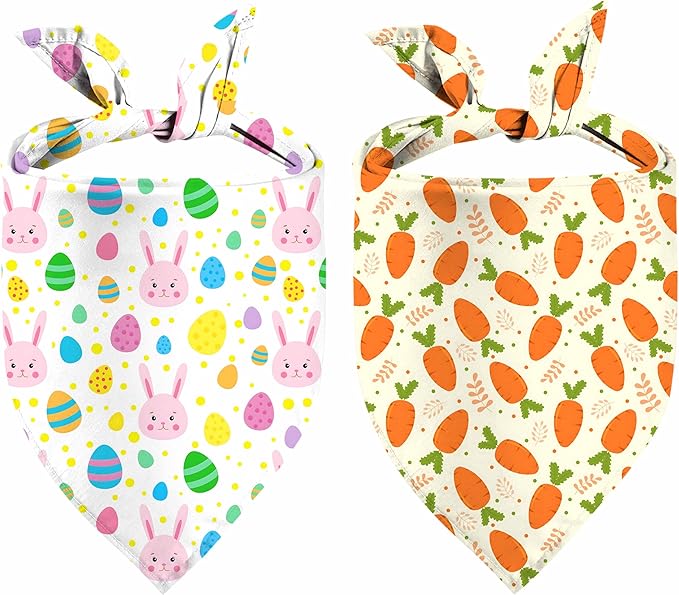 Easter Dog Bandana, 2 Pack Adjustable Holiday Party Pets Rabbit Easter Egg by XGXHZYLC