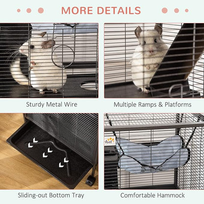 PawHut Metal Small Animal Cage, 4-Tiers Rolling Big Ferret Cage - Image 5