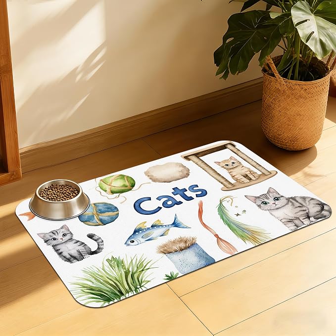 Cat Fun Pet Feeding Mat, Absorbent Bowl Pad by QSOQSO