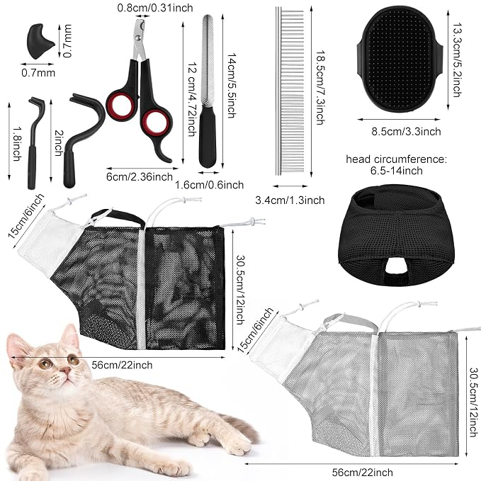 10 Pcs Cat Bathing Bag Set Pet Mesh Shower Bag Anti Bite and Scratch Pet - Image 2