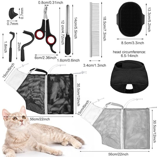 10 Pcs Cat Bathing Bag Set Pet Mesh Shower Bag Anti Bite and Scratch Pet - Image 2