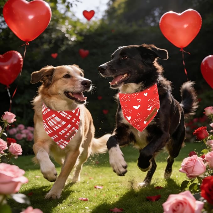 Realeaf Valentine's Day Dog Bandanas 2 Pack, Reversible Red Plaid Heart Dog - Image 7