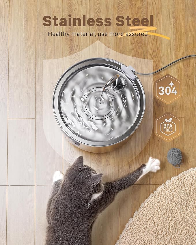Cat Fountains for Drinking Stainless Steel: 108oz/3.2L Cat Water Fountain Led - Image 4