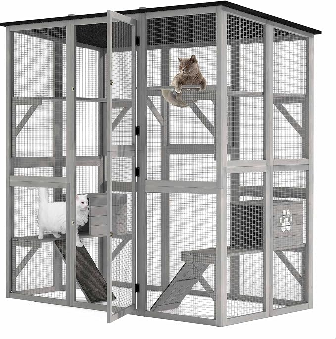 DWVO Cat House Outdoor Catio Kitty Enclosure 71" Walk in Cat Kennel Large by DWVO