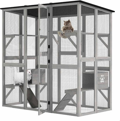 DWVO Cat House Outdoor Catio Kitty Enclosure 71" Walk in Cat Kennel Large by DWVO