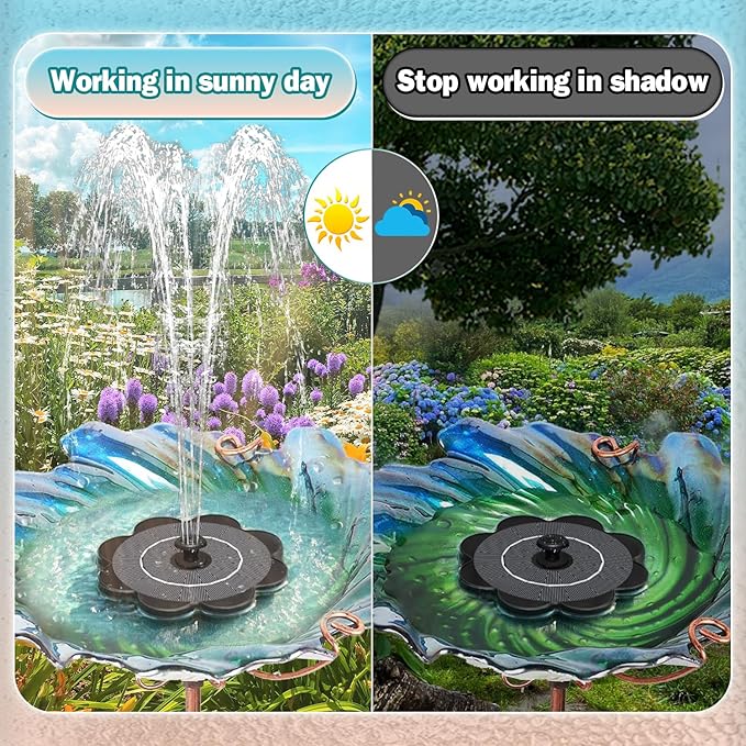 Yzert Solar Fountain Flower Shape-No Battery, Glass 3.5W Solar Water Fountain - Image 5