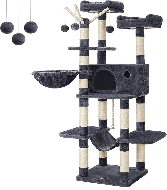 FEANDREA Cat Tree, Large Cat Tower, 64.6 Inches, Cat Activity Center by FeandreabySONGMICSHOME