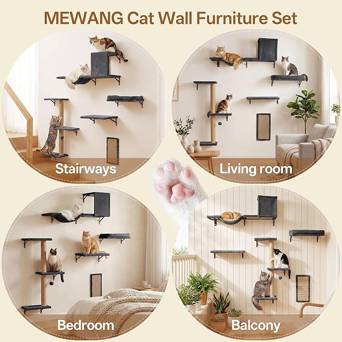 MEWANG 5-in-1 Cat Wall Shelves: Cat Climbing Furniture - Image 8