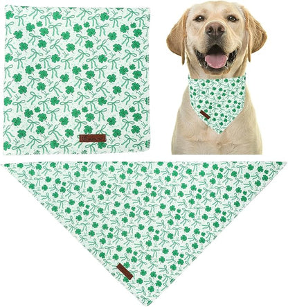 St. Patrick's Dog Bandana, UP URARA PUP Shamrock Triangle Bid, Clover and Bow - Image 4
