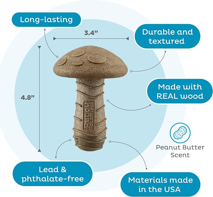 Outward Hound Dogwood Mushroom Durable Dog Chew Toy, Peanut Butter Scent - Image 4