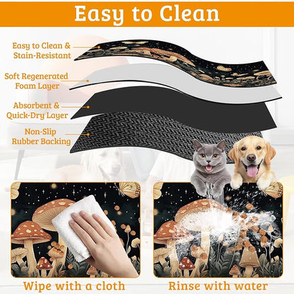 Fantasy Mushroom Dog Cat Food Mat, Butterfly Stars Absorbent Waterproof Placemat - Image 5