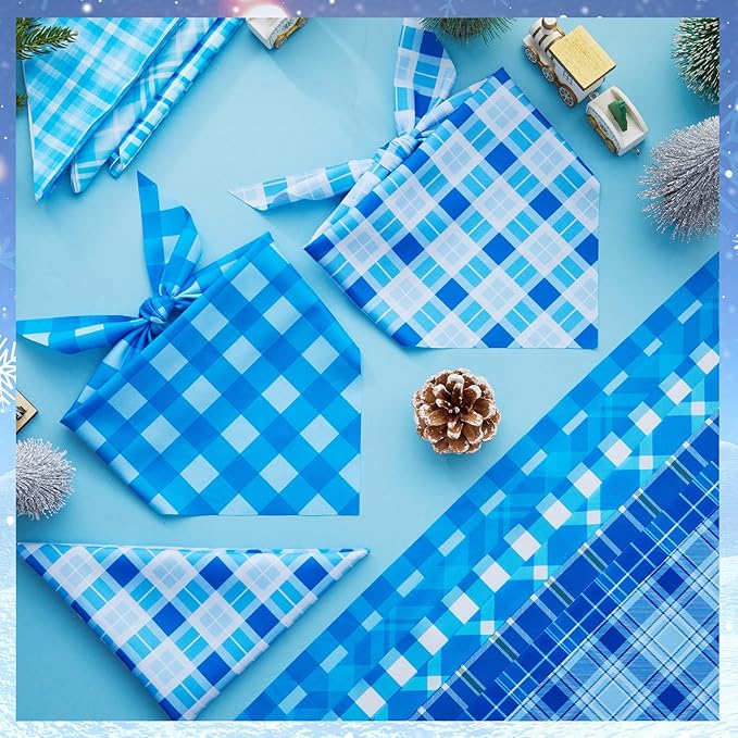 Abbylike 50 Pcs Plaid Dog Bandanas Bulk Blue Checkered Bandanas - Image 5