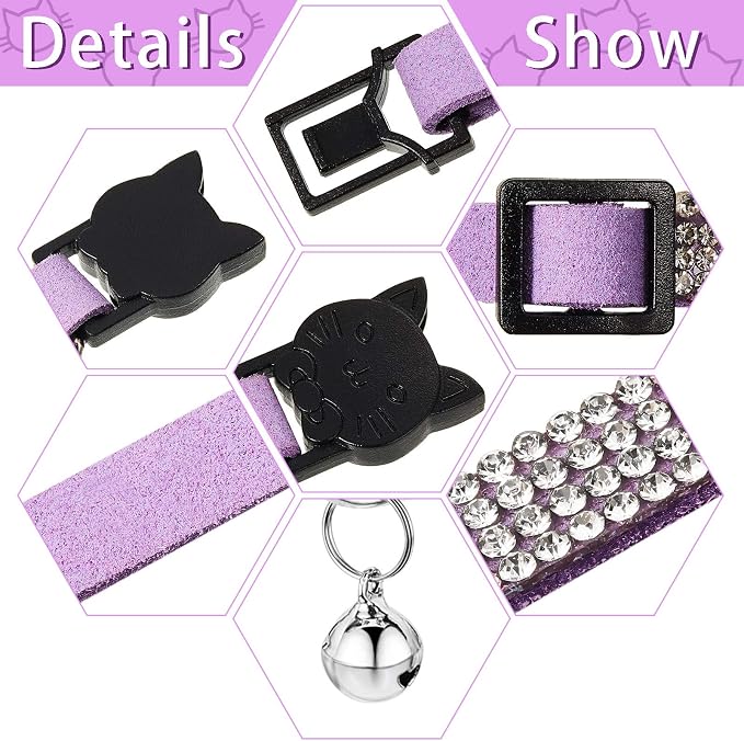 Weewooday 4 Pieces Rhinestones Cat Collars Breakaway Cat Collar - Image 3