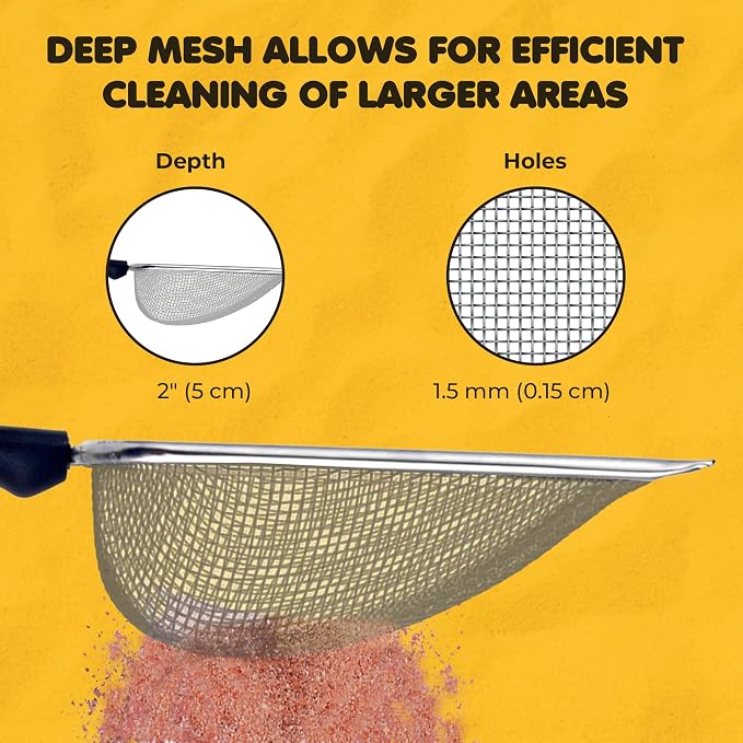 SunGrow Reptile Sand Scoop, Stainless Steel Fine Mesh Net - Image 6