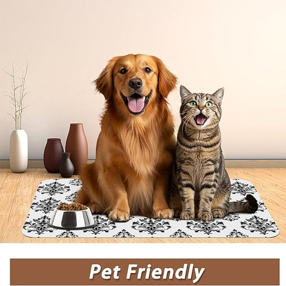 Vintage Damask Flower Dog Cat Food Mat, Non-Slip Dog Bowl Mats Floor Protector - Image 6