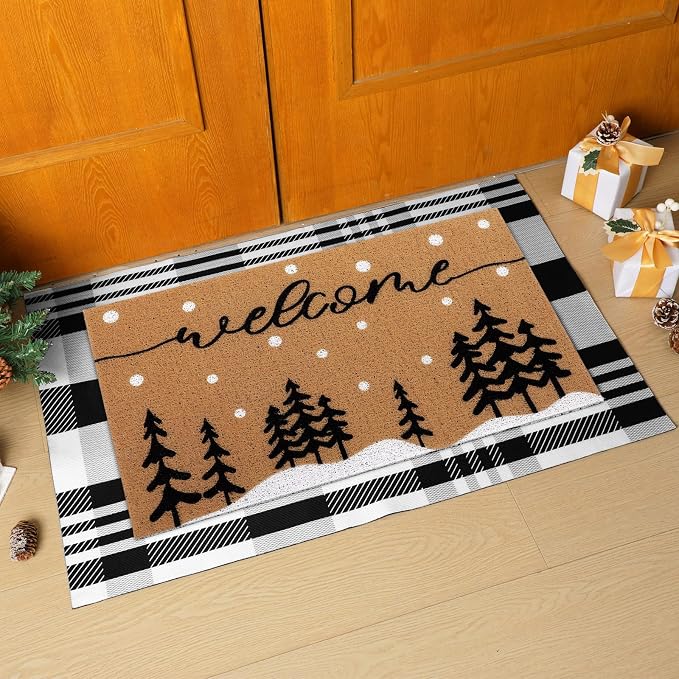 Tinideya 2 Pcs Door Mat Welcome Non Slip Coir Mats Floor Layering Doormats - Image 3