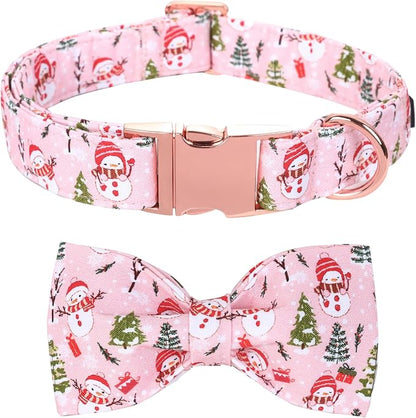 Christmas Dog Collar, Christmas Tree and Snowman Print Cute Winter Holiday by BoboRainbow