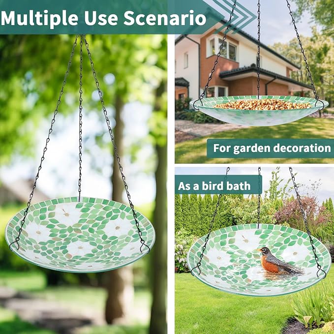 VCUTEKA Hanging Bird Bath, Glass Mosaic Bird Baths - Image 7
