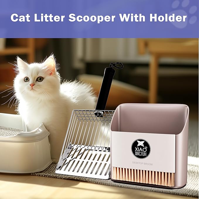 Cat Litter Scooper with Holder, Metal Litter Scoop Includes Portable Small - Image 2