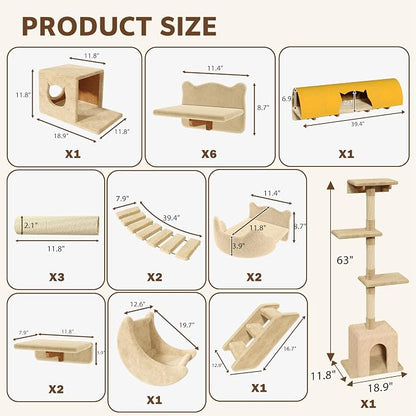 20-in-1 Cat Wall Shelves, Wall Mounted Pet Furniture w/Plush Fabric, Cat - Image 2