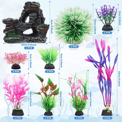 Fish Tank Accessories, Aquarium Fish Tank Plastic Plants and Cave Rock - Image 2
