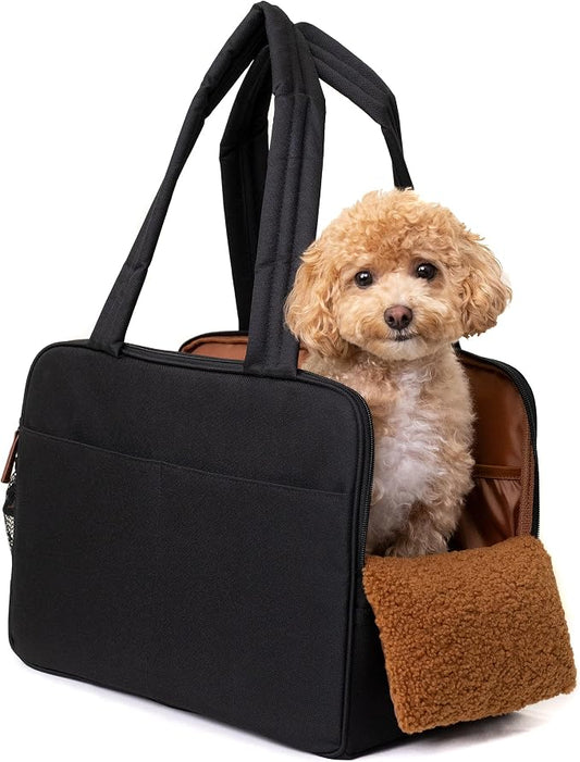 Black Dog Purse Carrier for Small Dogs – Cotton Padded Interior, Breathable by wagfur