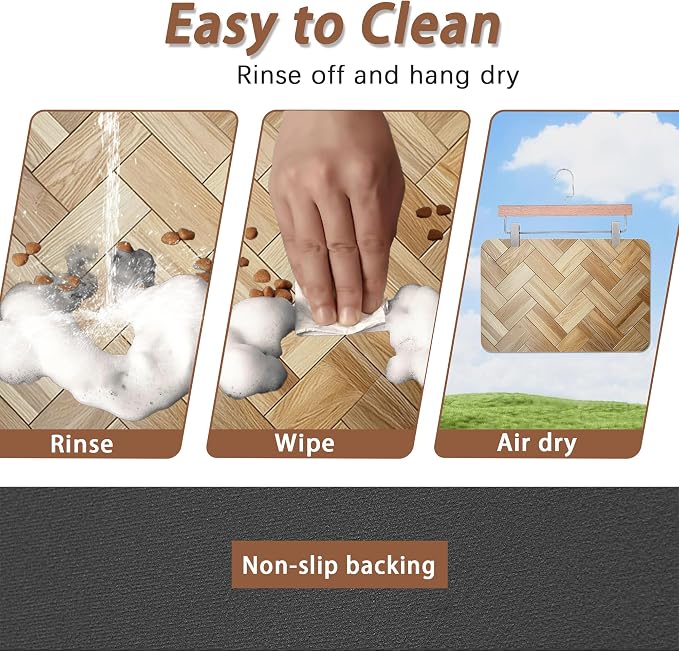 Vintage Wooden Dog Cat Food Mat, Boho Absorbent Pet Feeding Mat - Image 4