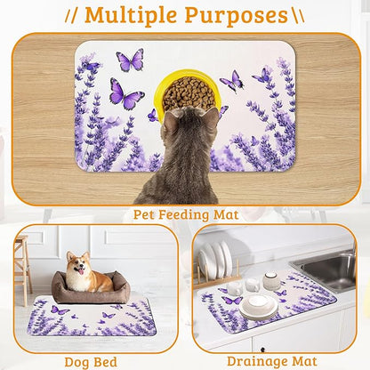 Pet Feeding Mat, Lavender Butterfly Absorbent Dog Cat Food Mat Purple Dog Mat - Image 7