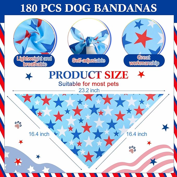 Aliceset 180 Pcs 4th of July Dog Bandanas Bulk Patriotic Dog Bandanas - Image 2