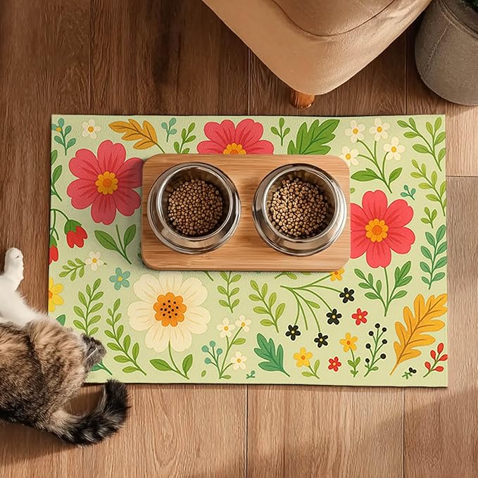 Absorbent Pet Feeding Mat Floral Design - Image 5