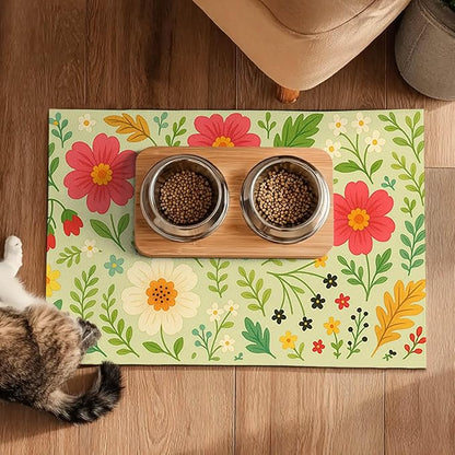 Absorbent Pet Feeding Mat Floral Design - Image 5