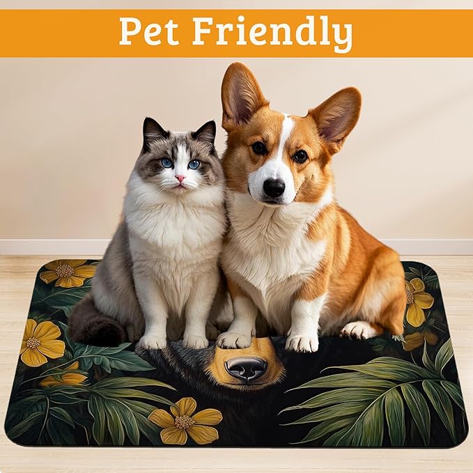 Brown Bear Dog Food Mat, Forest Absorbent Pet Feeding Mat - Image 2