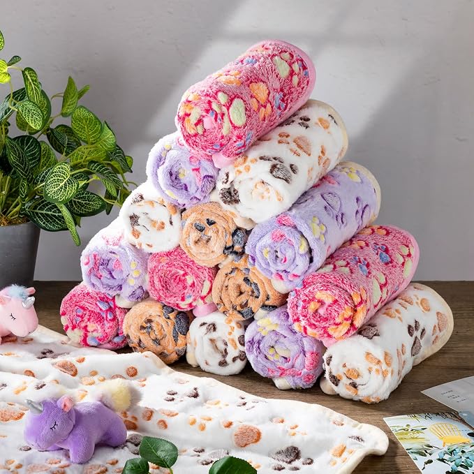 Chumia 40 Pcs Blankets Soft Fluffy Fleece Washable Pet Dog Sleep mat Paw Print - Image 5