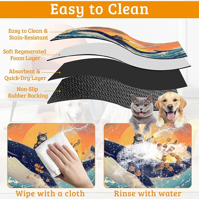 Dog Bowl Mat, Cat Shark Pet Feeding Mat - Image 5