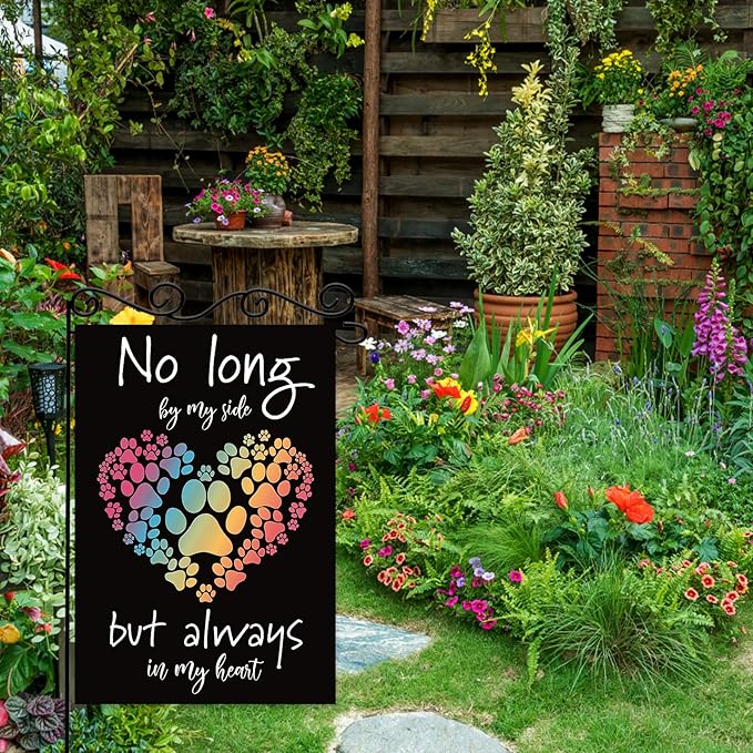 No long by my side but always in my heart Garden Flag, Pet Memorial Garden Flag - Image 4
