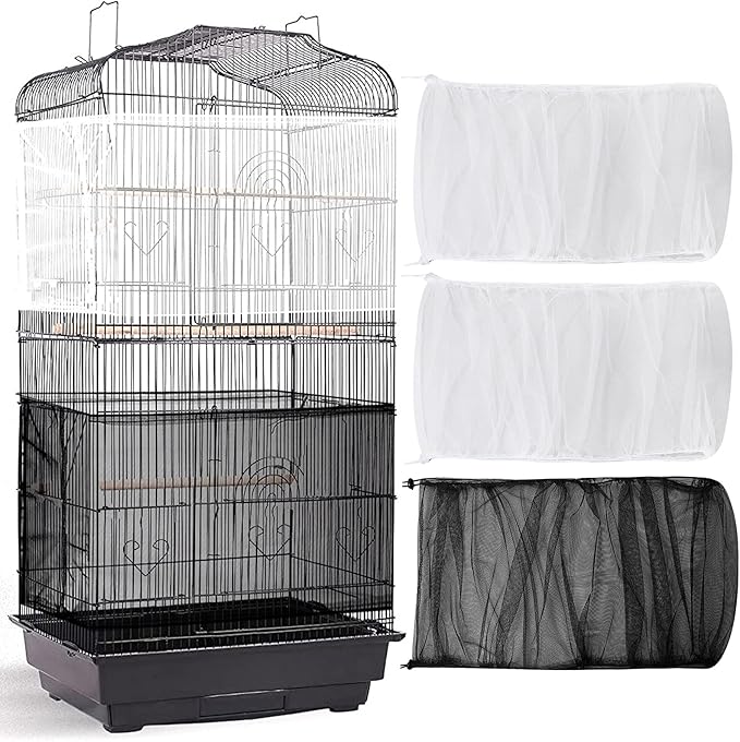 3 Pieces Large Adjustable Bird Cage Cover Seed Feather Catcher Birdcage Nylon by Shappy