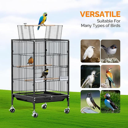 VINGLI Bird Cage with Wheels, Durable Wrought Iron Parakeet Cage with Slide Out - Image 8