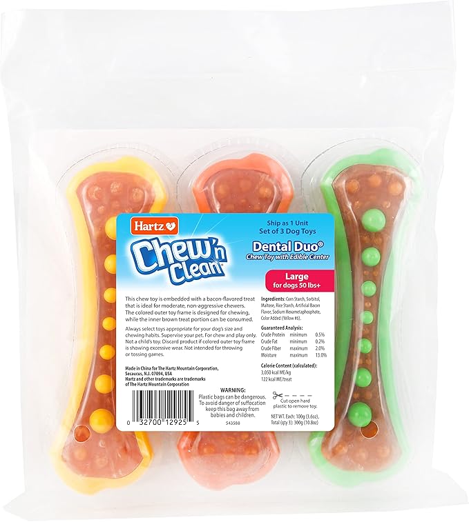 Hartz Chew 'n Clean Dental Duo Dog Treat & Chew Toy, Color Varies, 3 Pack - Image 9